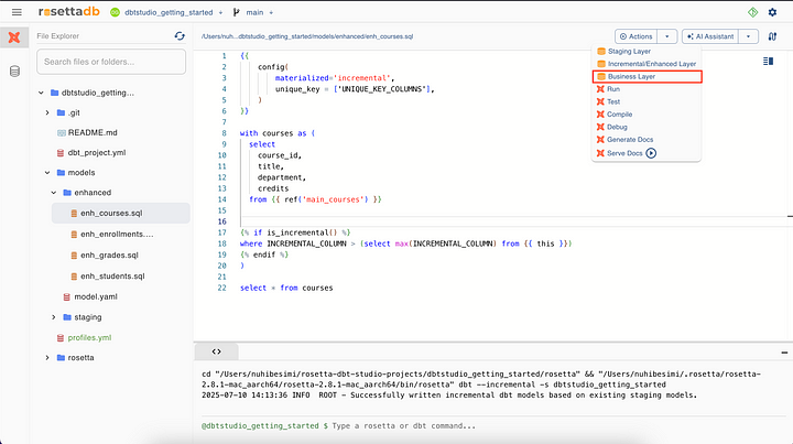 Rosetta DBT Studio Screenshot